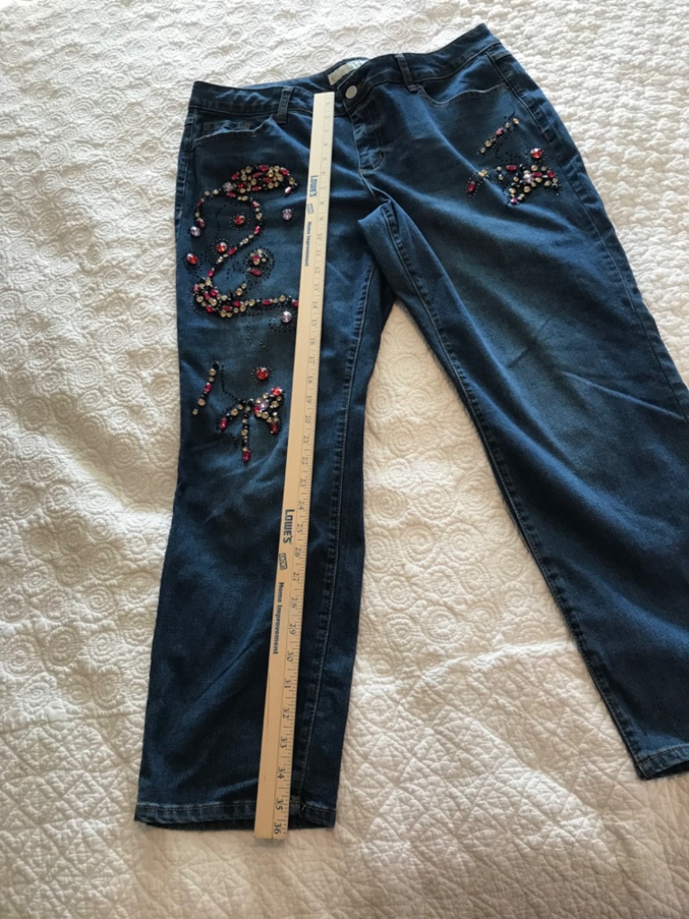 C EST. 1946 Denim colorfully rhinestoned straight legged jeans (14P) —SMALL FLAW - Picture 10 of 16